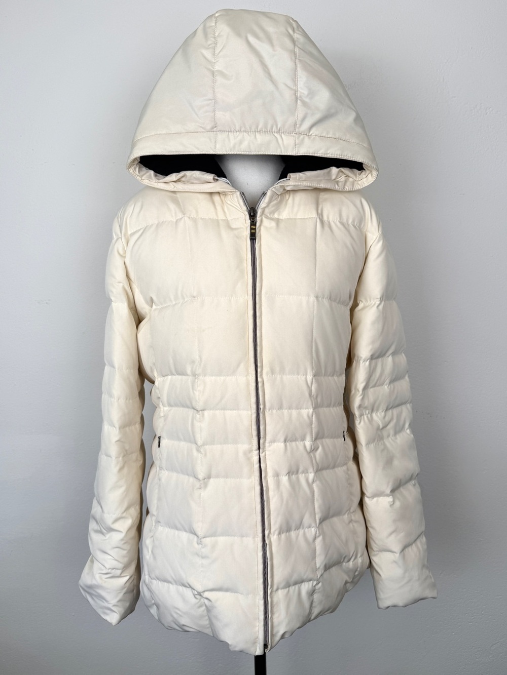 Fabio Size Large White Down Feather Hooded Puffer Jacket